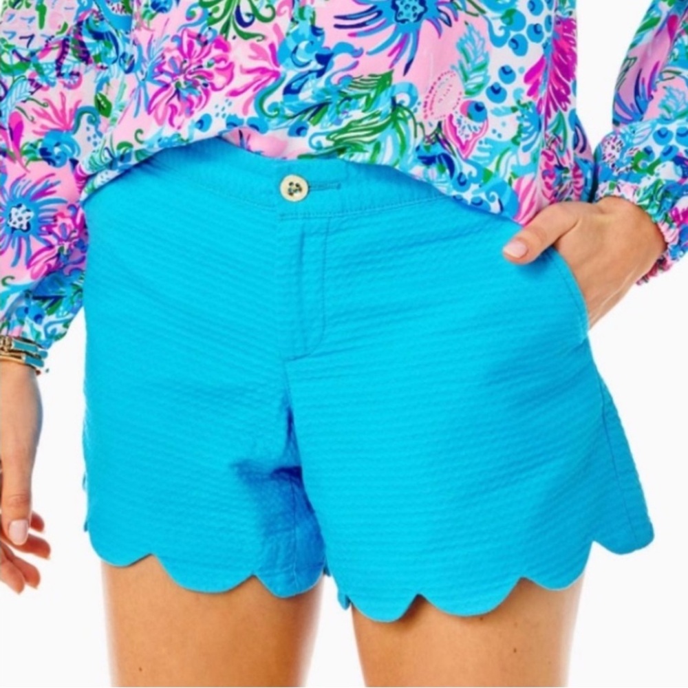 Lilly Pulitzer NWT Sz 16  5" Buttercup Scallop Hem Short - Cumulus Blue